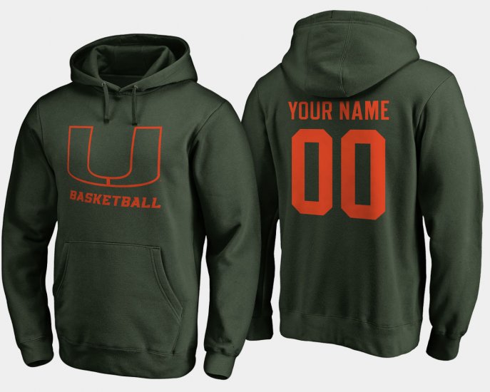 #00 Custom Name and Number Miami Hurricanes Basketball Men\'s Green Hoodie 684703-361