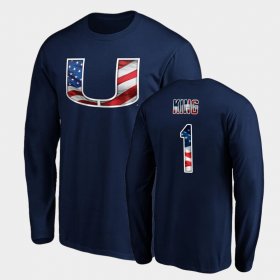 #1 D'Eriq King Banner Wave University of Miami Long Sleeve Men's Navy T-Shirt 701642-886