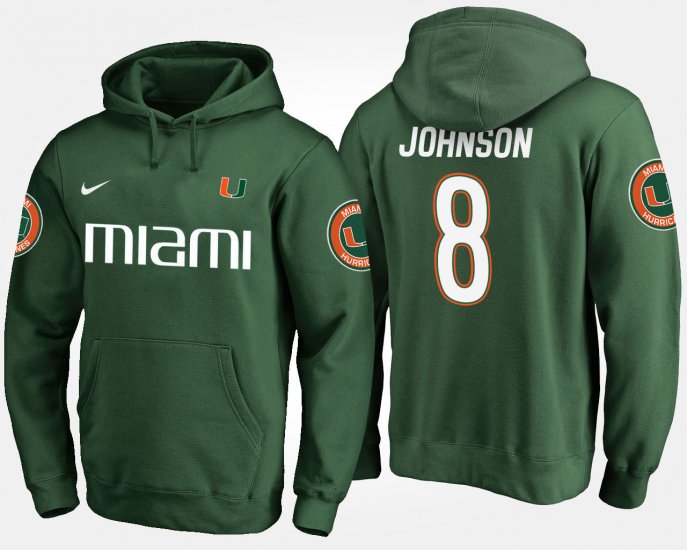 #8 Duke Johnson Name and Number Miami Men\'s Green Hoodie 937203-985