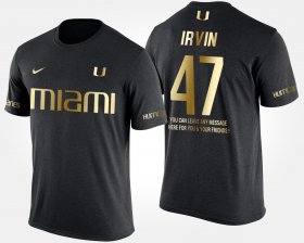 #47 Michael Irvin Gold Limited Hurricanes Short Sleeve With Message Mens Black T-Shirt 831091-839