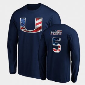 #5 N'Kosi Perry Banner Wave University of Miami Long Sleeve Mens Navy T-Shirt 503428-518