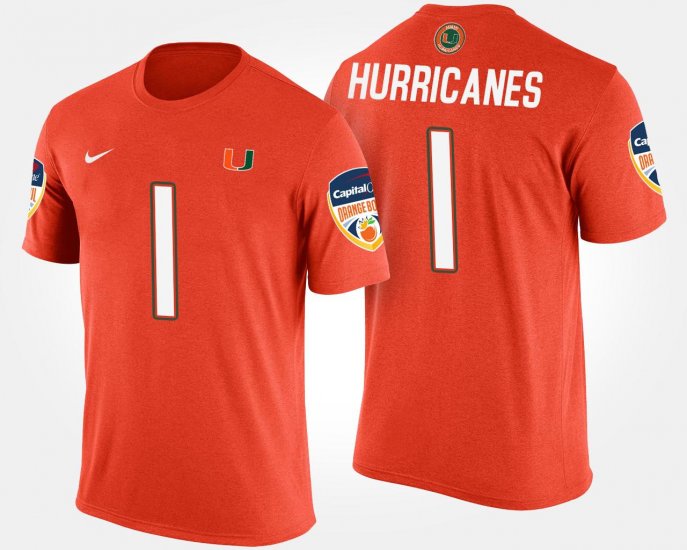 #1 Bowl Game University of Miami No.1 Bowl Name and Number Men\'s Orange T-Shirt 157422-450