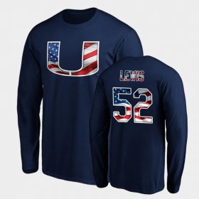 #52 Ray Lewis Banner Wave University of Miami Long Sleeve Men's Navy T-Shirt 924195-983