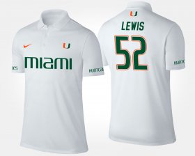 #52 Ray Lewis Name and Number Miami Hurricanes Men's White Polo 333934-506