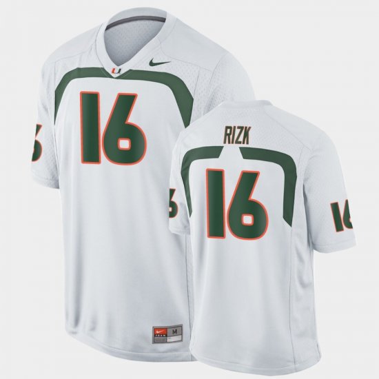 #16 Ryan Rizk Game Miami Hurricanes College Football Men\'s White Jersey 836304-629