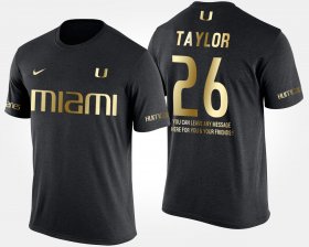 #26 Sean Taylor Gold Limited Miami Hurricanes Short Sleeve With Message Men's Black T-Shirt 312977-181