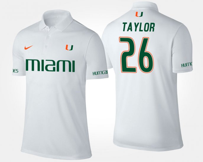 #26 Sean Taylor Name and Number University of Miami Men\'s White Polo 272679-361