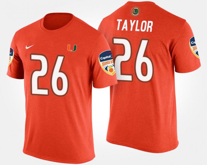 #26 Sean Taylor Bowl Game Hurricanes Bowl Men\'s Orange T-Shirt 232645-177