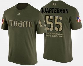 #55 Shaquille Quarterman Military Miami Hurricanes Short Sleeve With Message Mens Camo T-Shirt 637075-182