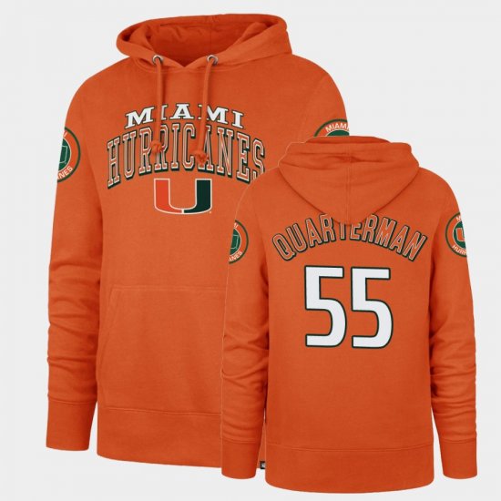 #55 Shaquille Quarterman Double Decker University of Miami Headline Men\'s Orange Hoodie 334239-731