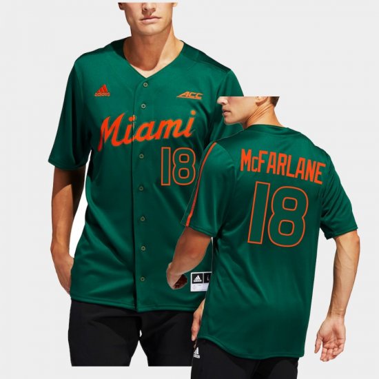 #18 Alex McFarlane College Baseball Hurricanes 2022 Button-Up Mens Green Jersey 653754-454