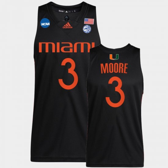 #3 Charlie Moore March Madness Hurricanes 2022 NCAA Sweet 16 Men\'s Black Jersey 805222-135