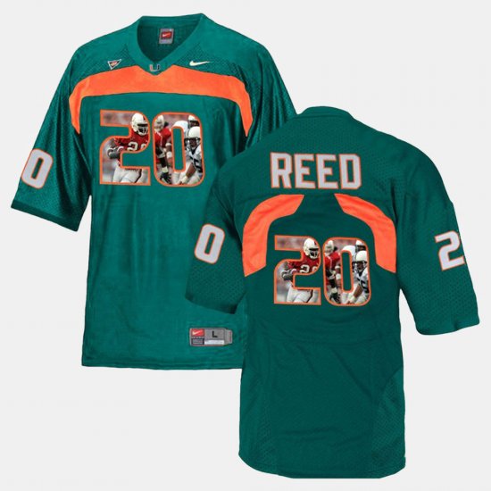 #20 Ed Reed Player Pictorial University of Miami Men\'s Green Jersey 273339-730