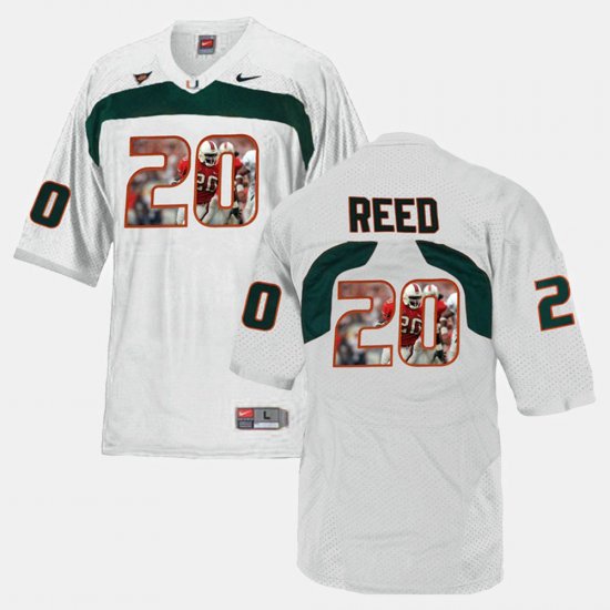 #20 Ed Reed Player Pictorial University of Miami Men\'s White Jersey 774572-118