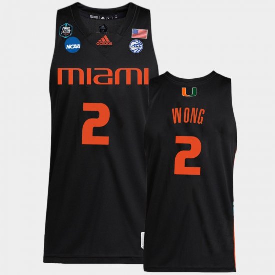 #2 Isaiah Wong 2023 Final Four Miami Basketball Men\'s Black Jersey 291975-646