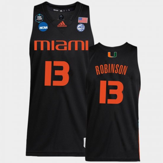 #13 Jakai Robinson 2023 Final Four Miami Basketball Men\'s Black Jersey 138648-477