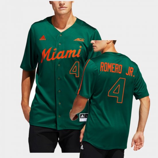 #4 Maxwell Romero Jr. College Baseball Miami Hurricanes 2022 Button-Up Men\'s Green Jersey 915879-982