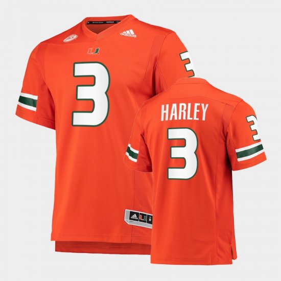 #3 Mike Harley College Football Miami Premier Men\'s Orange Jersey 550982-843