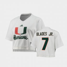 #7 Al Blades Jr. Primegreen University of Miami V-Neck Cropped Women White Jersey 421008-248