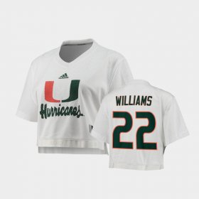 #22 Cameron Williams Primegreen Miami Hurricanes V-Neck Cropped Women White Jersey 136301-318