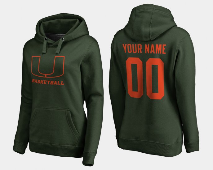 #00 Custom Name and Number Miami Basketball Women\'s Green Hoodie 726411-427