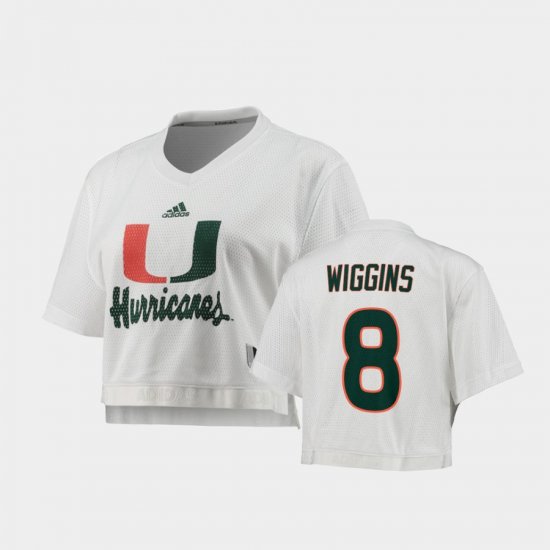 #8 Dee Wiggins Primegreen Miami V-Neck Cropped Womens White Jersey 675855-852
