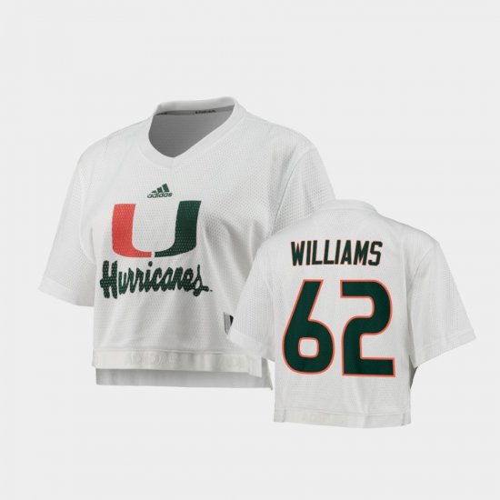 #62 Jarrid Williams Primegreen Miami V-Neck Cropped Women\'s White Jersey 375070-428