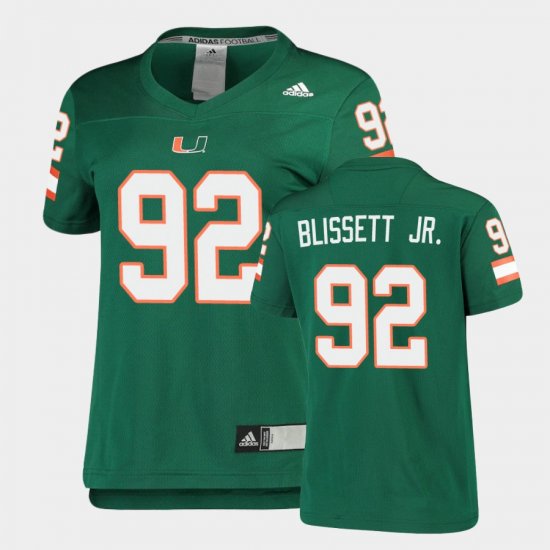 #92 Jason Blissett Jr. Replica Miami Football Women\'s Green Jersey 676669-406
