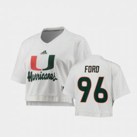 #96 Jonathan Ford Primegreen Hurricanes V-Neck Cropped Women White Jersey 126671-614 #96 Jonathan Ford Primegreen Hurricanes V-Neck Cropped Women White Jersey 126671-614