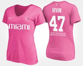 #47 Michael Irvin Name and Number Miami With Message Womens Pink T-Shirt 764457-633