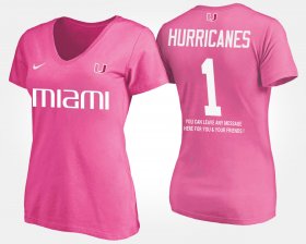 #1 Name and Number Hurricanes No.1 Short Sleeve With Message Womens Pink T-Shirt 613049-624