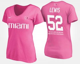 #52 Ray Lewis Name and Number University of Miami With Message Womens Pink T-Shirt 128833-938