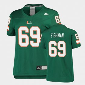#69 Sam Fishman Replica University of Miami Football Womens Green Jersey 785324-779