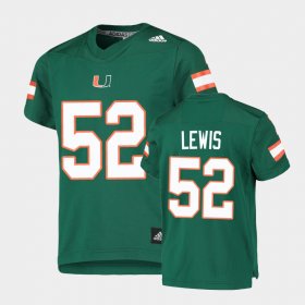 #52 Ray Lewis College Football University of Miami Replica Youth Green Jersey 970543-624