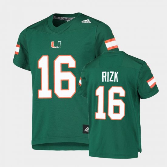 #16 Ryan Rizk College Football Miami Replica Youth Green Jersey 987566-585